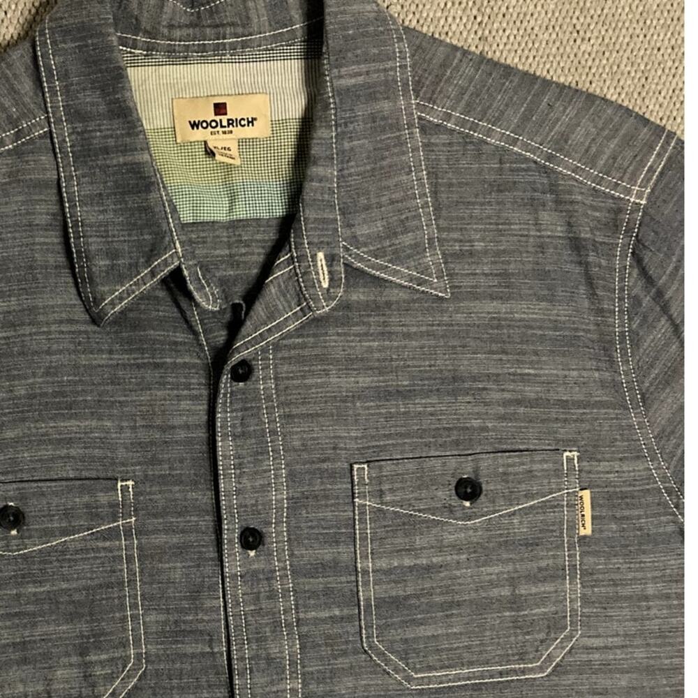 Woolrich Shirt Men's XL Blue Jean Outdoor Summer Double Front Pocket